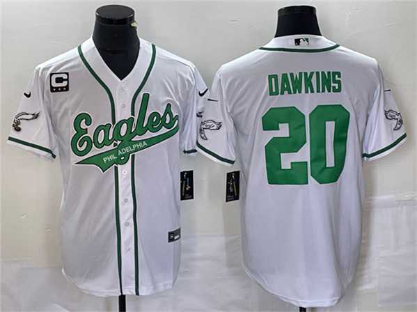 Mens Philadelphia Eagles #20 Brian Dawkins White With C Patch Cool Base Baseball Stitched Jersey